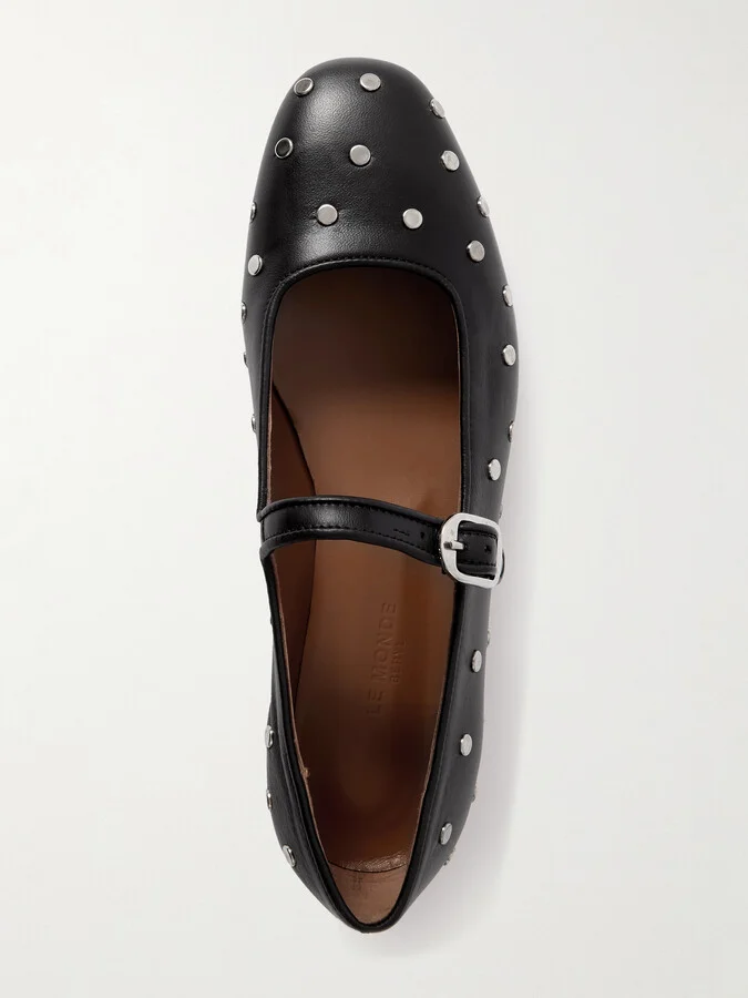 Le Monde Béryl - Studded Leather Mary Jane Ballet Flats - Black - Image 5