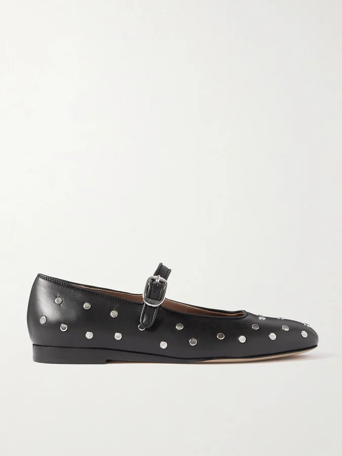 Le Monde Béryl - Studded Leather Mary Jane Ballet Flats - Black