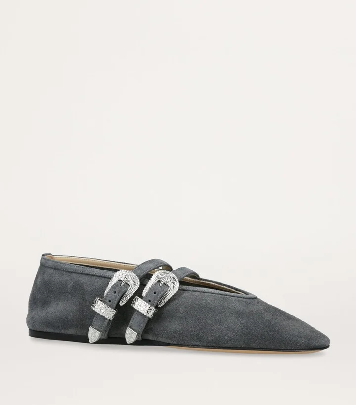 Le Monde Beryl Suede Buckled Claudia Ballet Flats - Image 3