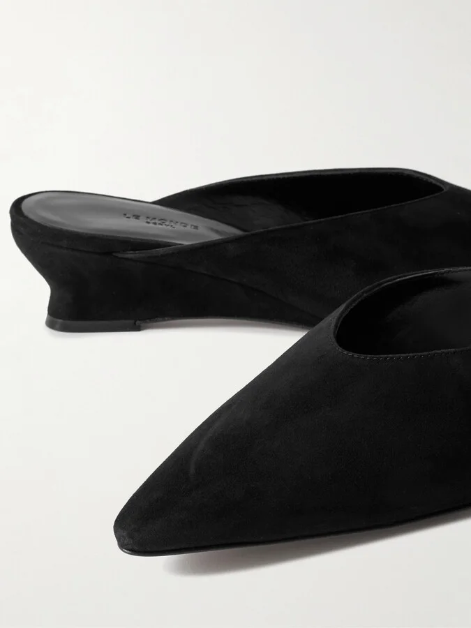 Le Monde Béryl - Suede Wedge Mules - Black - Image 4