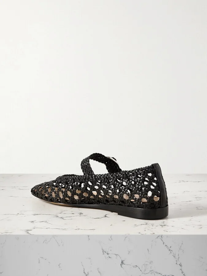 Le Monde Béryl - Woven Leather Mary Jane Ballet Flats - Black - Image 3