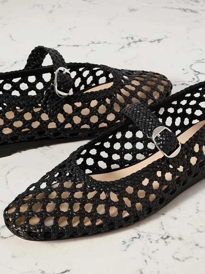 Le Monde Béryl - Woven Leather Mary Jane Ballet Flats - Black - Image 4