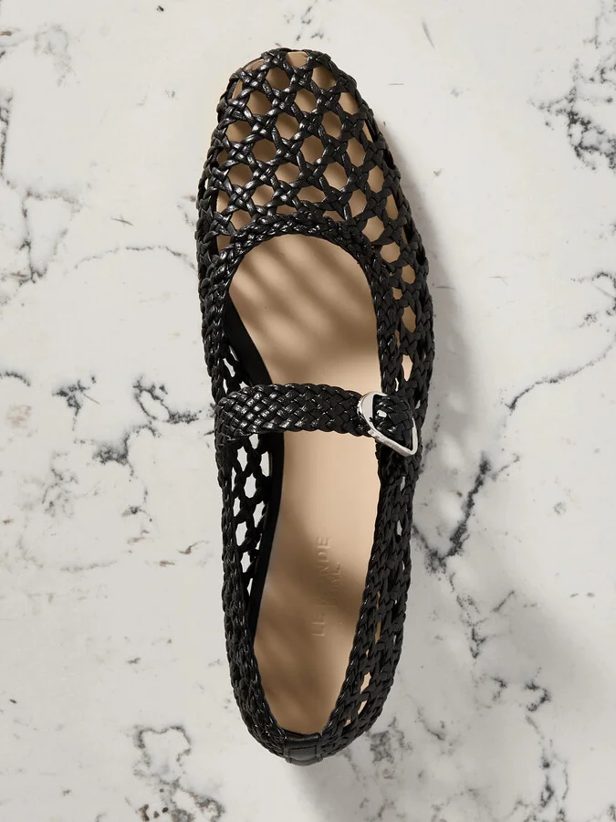 Le Monde Béryl - Woven Leather Mary Jane Ballet Flats - Black - Image 5