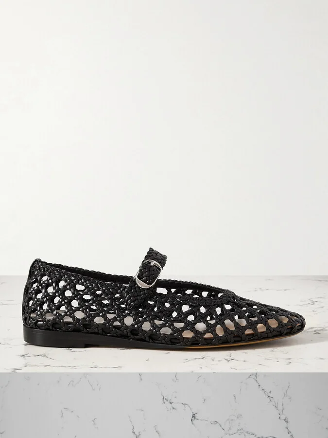 Le Monde Béryl - Woven Leather Mary Jane Ballet Flats - Black