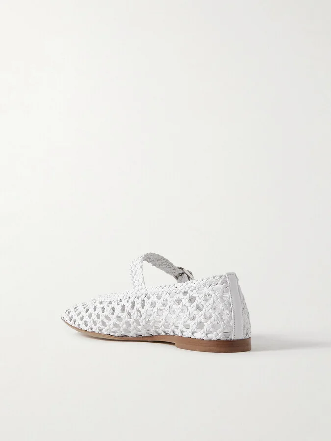 Le Monde Béryl - Woven Leather Mary Jane Ballet Flats - White - Image 3