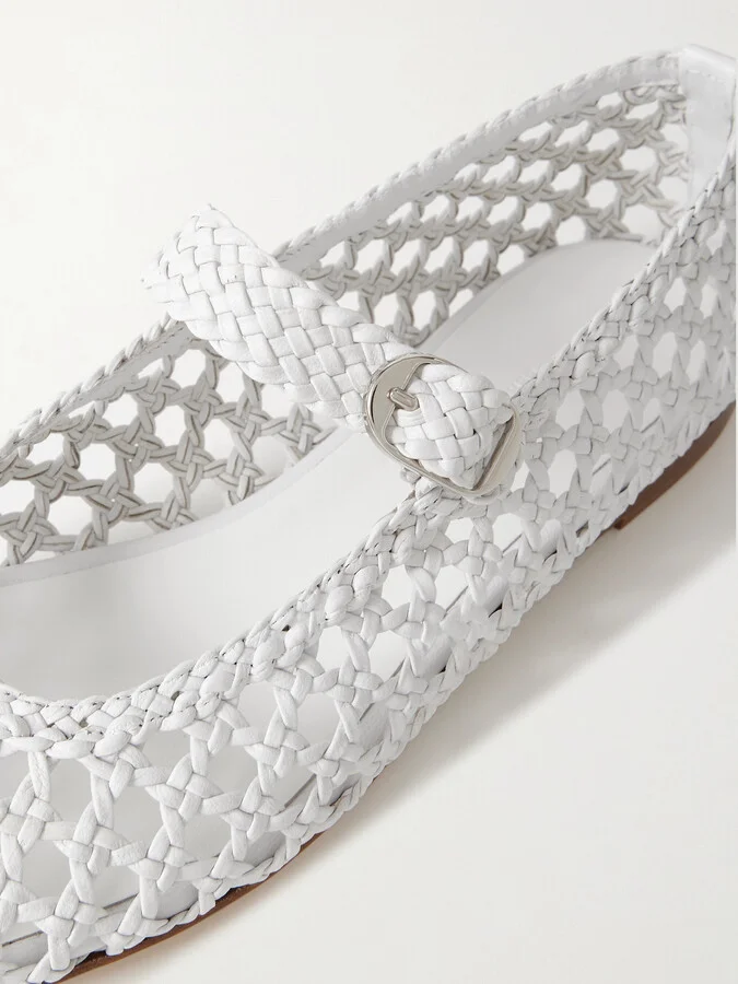 Le Monde Béryl - Woven Leather Mary Jane Ballet Flats - White - Image 4