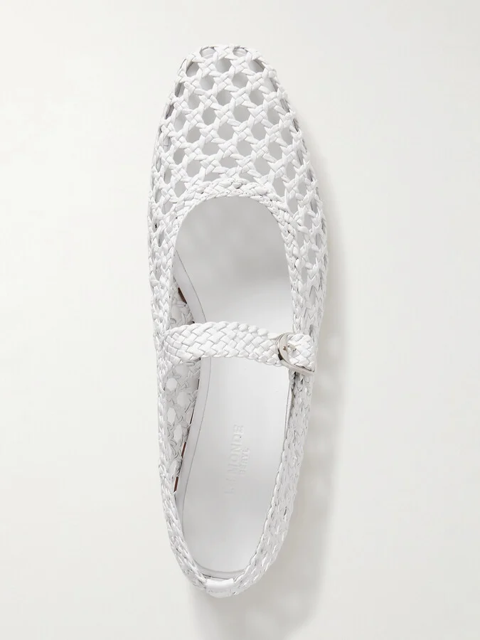 Le Monde Béryl - Woven Leather Mary Jane Ballet Flats - White - Image 5