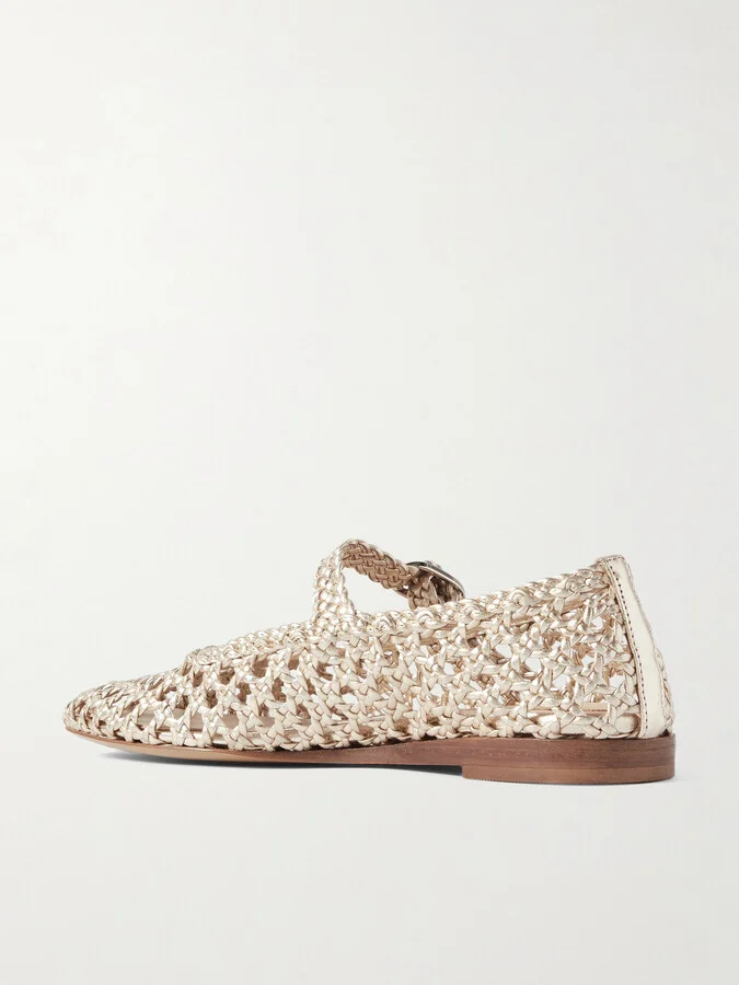Le Monde Béryl - Woven Metallic Leather Mary Jane Ballet Flats - Gold - Image 3