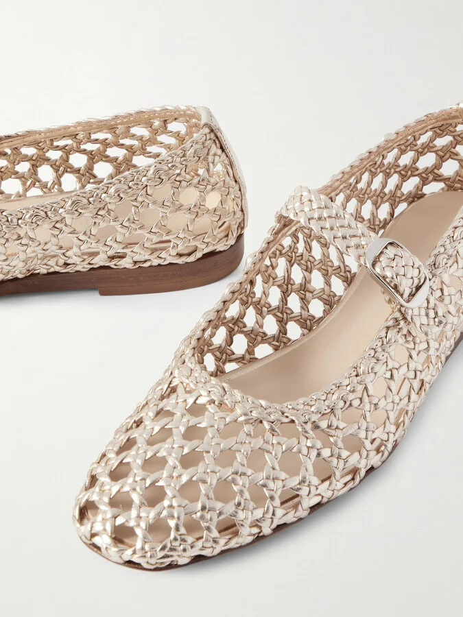Le Monde Béryl - Woven Metallic Leather Mary Jane Ballet Flats - Gold - Image 4