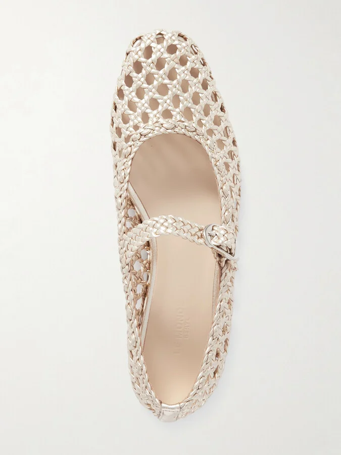Le Monde Béryl - Woven Metallic Leather Mary Jane Ballet Flats - Gold - Image 5