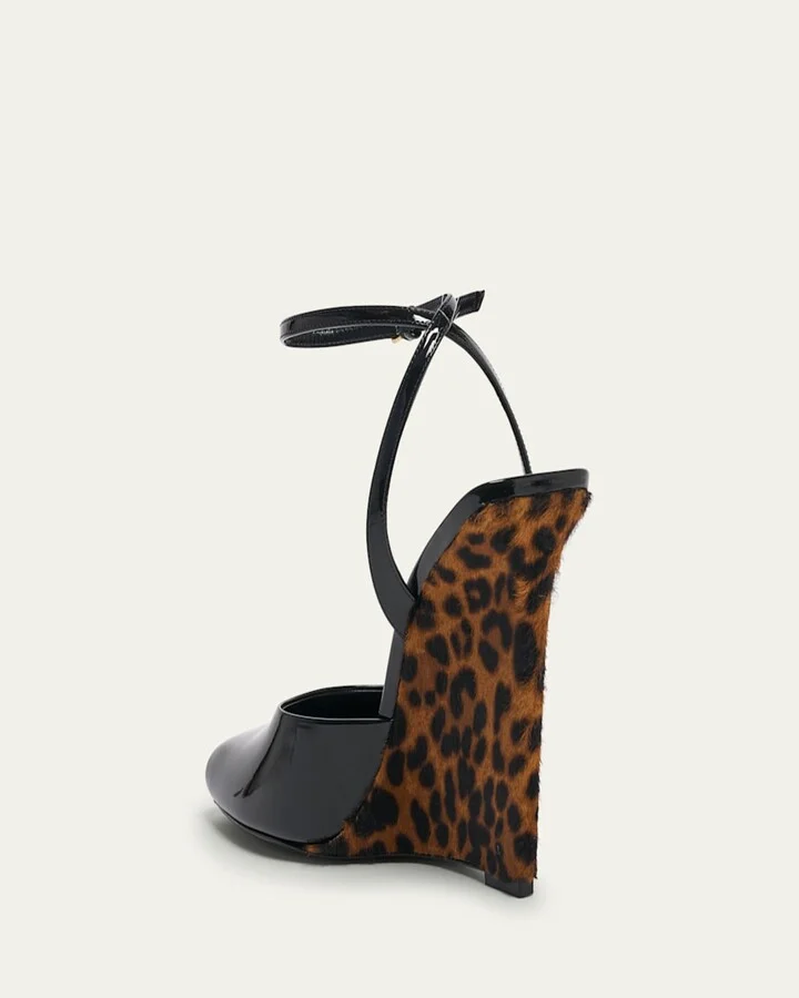 Le Scandale Patent Leopard Wedge Sandals - Image 4