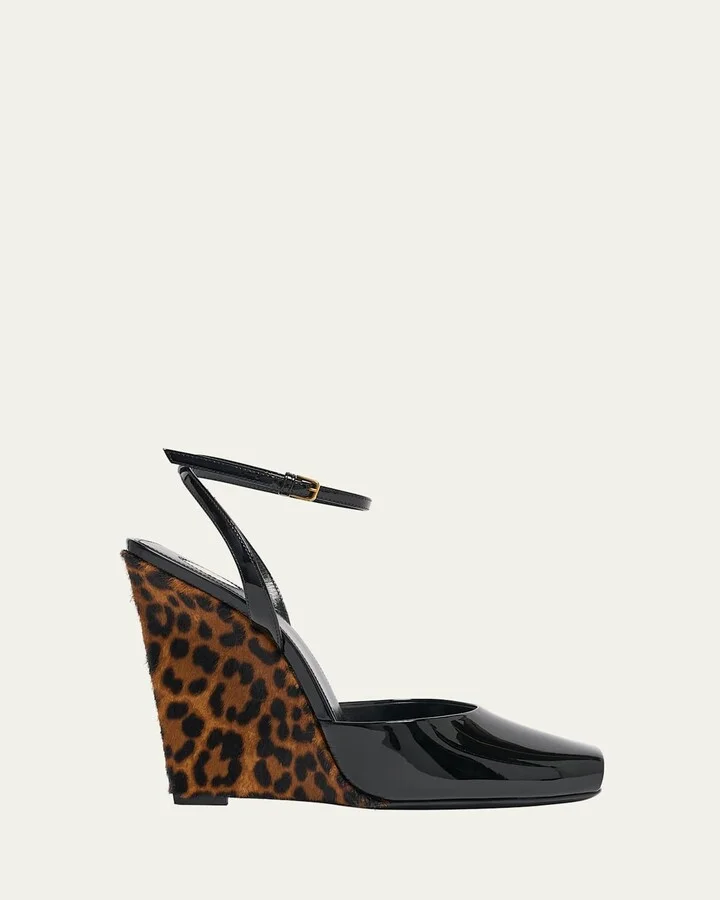 Le Scandale Patent Leopard Wedge Sandals