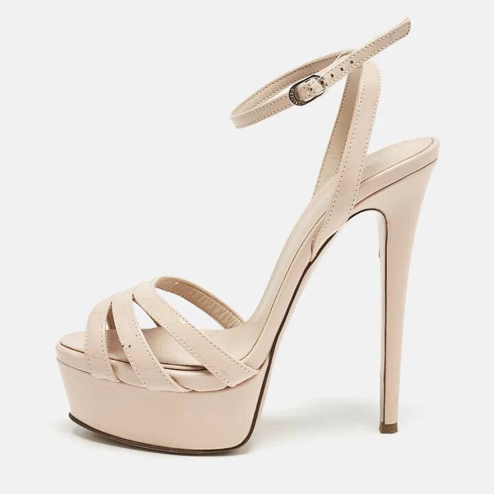 Le Silla Beige Patent Leather Lola Platform Sandals Size 36