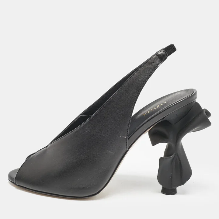 Le Silla Black Leather Candy Peep Toe Pumps Size 38