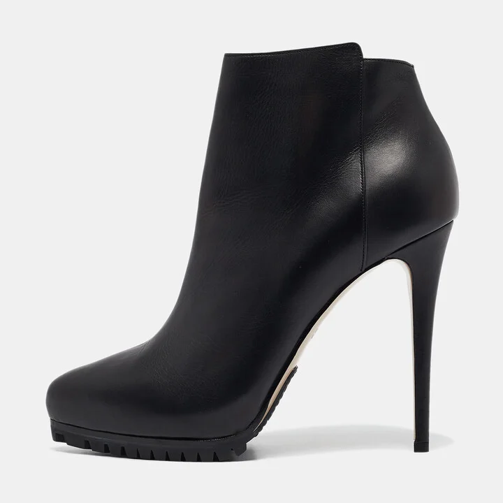 Le Silla Black Leather Pointed Toe Ankle Booties Size 40