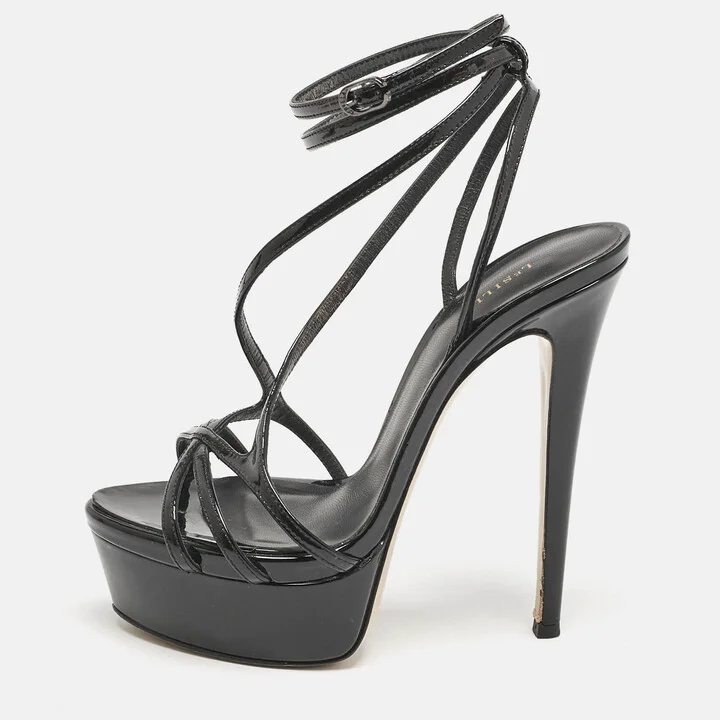 Le Silla Black Patent Leather Belen Ankle Strap Sandals Size 36