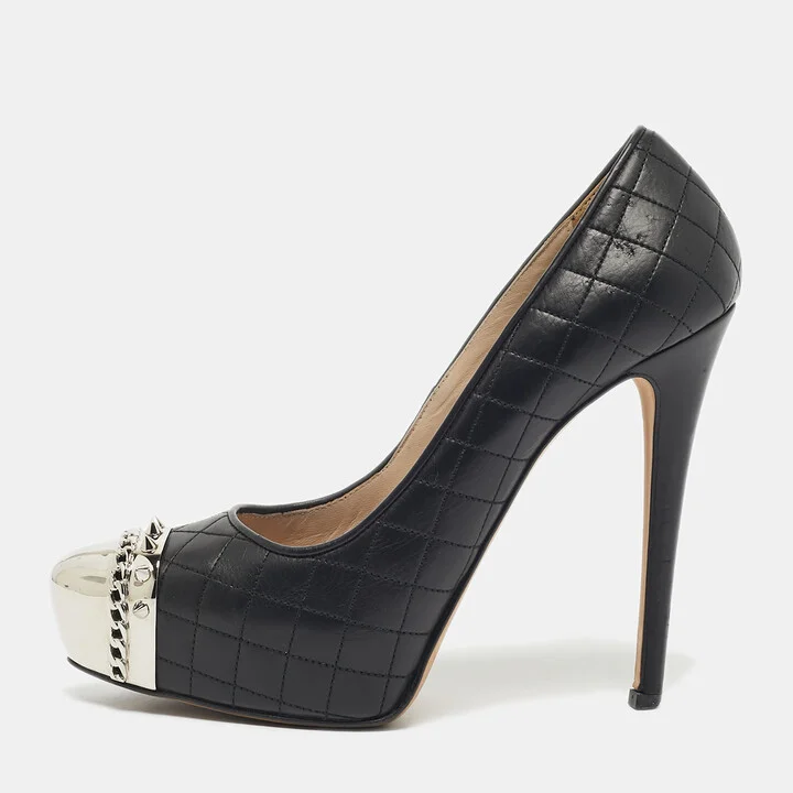 Le Silla Black Quilted Leather Spikes Platform Pumps Size 36.5
