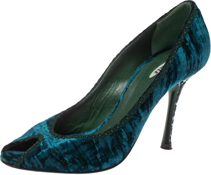 Le Silla Blue/Green Velvet Peep Toe Pumps Size 37