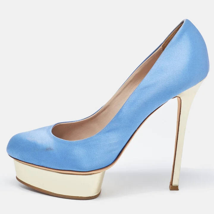 Le Silla Blue Satin Platform Pumps Size 39.5