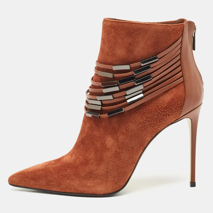 Le Silla Brown Leather and Suede Ankle Booties Size 37