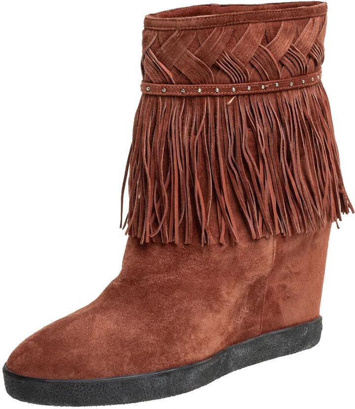 Le Silla Brown Suede Fringe Ankle Boots Size 37