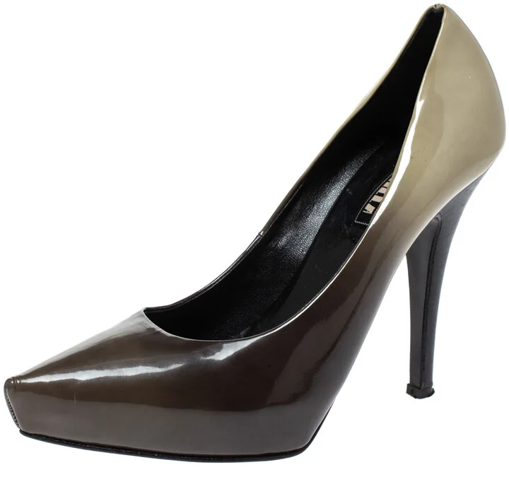 Le Silla Green/Cream Ombre Patent Leather Platform Pumps Size 37.5