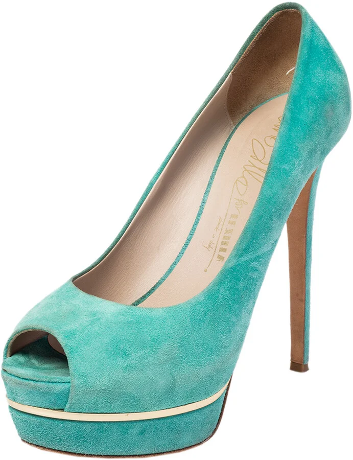 Le Silla Green Suede Peep Toe Platform Pumps Size 40