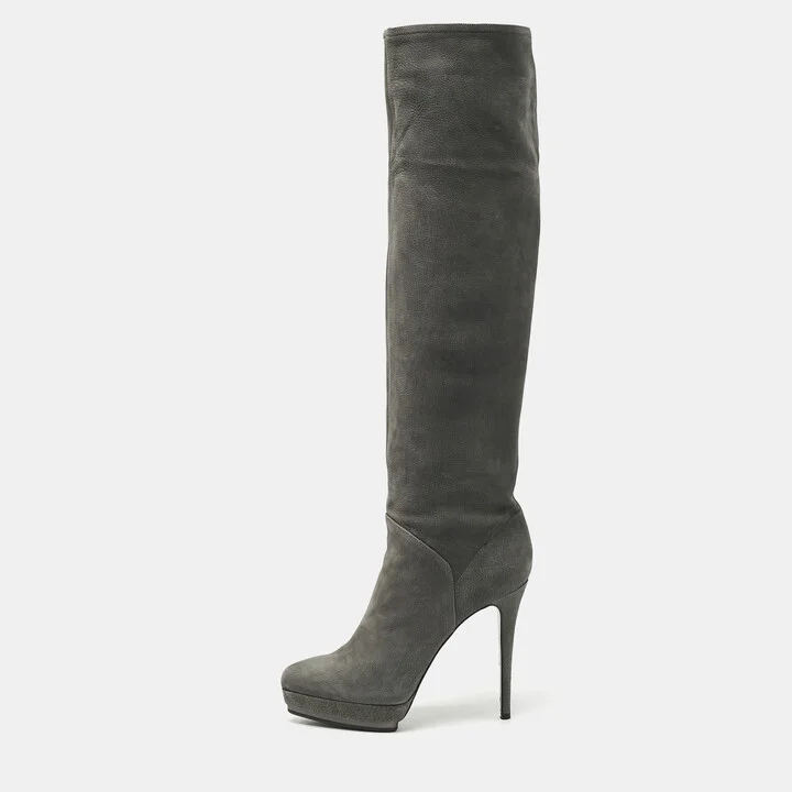 Le Silla Grey Nubuck Leather Velour Knee Length Boots Size 38