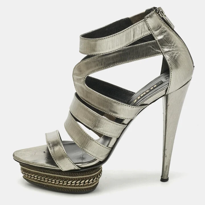 Le Silla Metallic Suede Ankle Strap Sandals Size 38.5