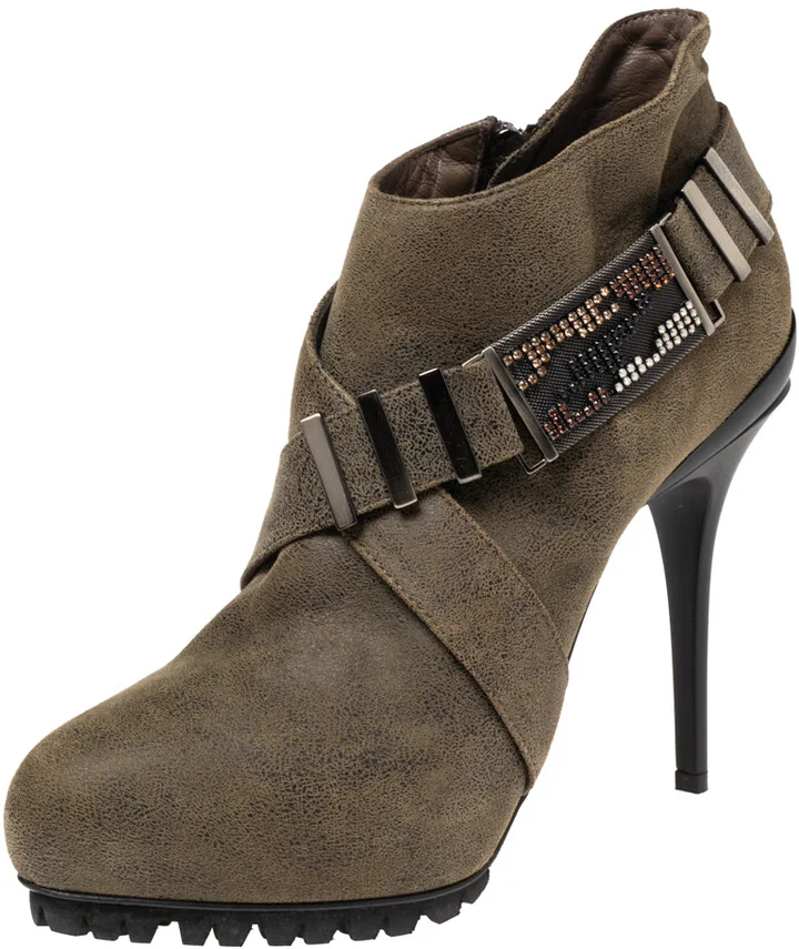 Le Silla Olive Green Suede Stivaletto Ankle Boots Size 38