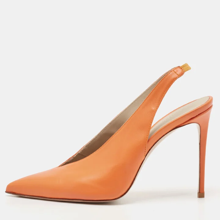 Le Silla Orange Leather Slingback Pumps Size 38