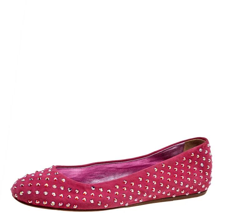 Le Silla Pink Suede Crystal Embellished Ballet Flats Size 39.5