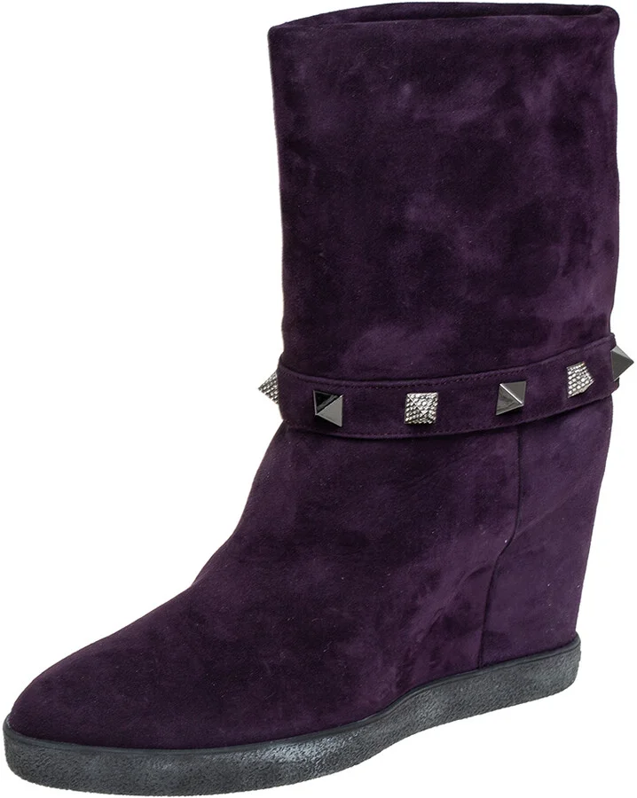 Le Silla Purple Suede Embellished Mid Calf Boots Size 40
