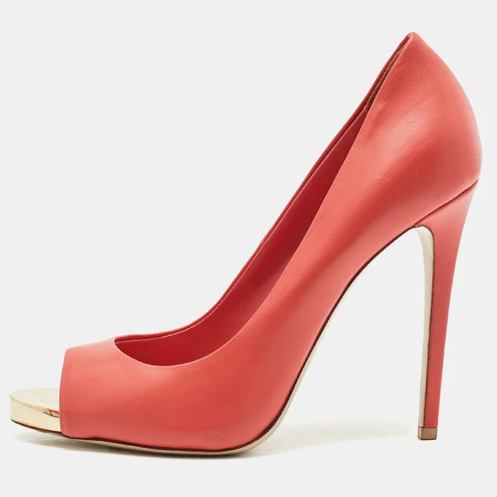 Le Silla Red Leather Gabry Peep Toe Pumps Size 38.5