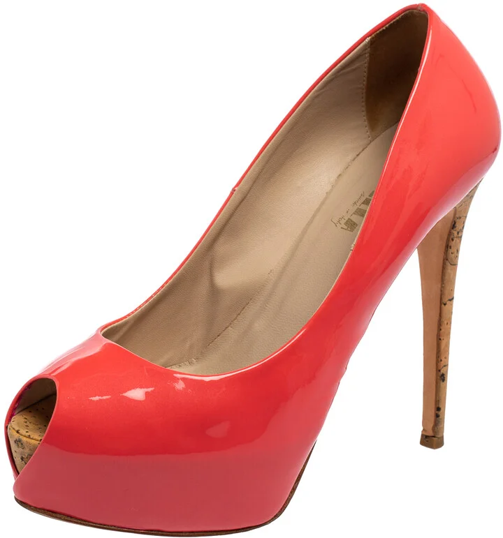 Le Silla Watermelon Pink Patent Leather Peep-Toe Platform Pumps Size 37.5