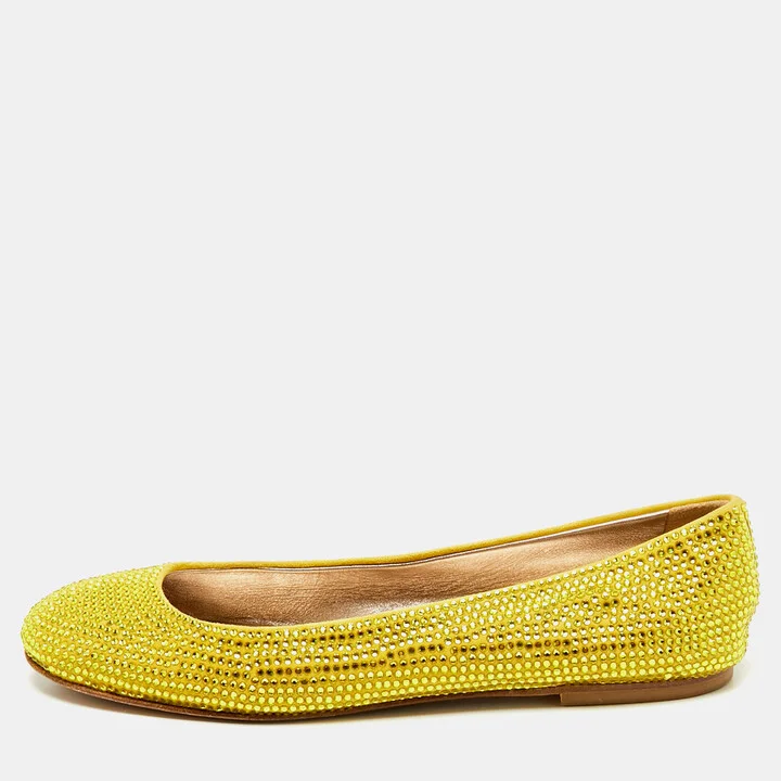 Le Silla Yellow Suede Crystal Embellished Ballet Flats Size 39