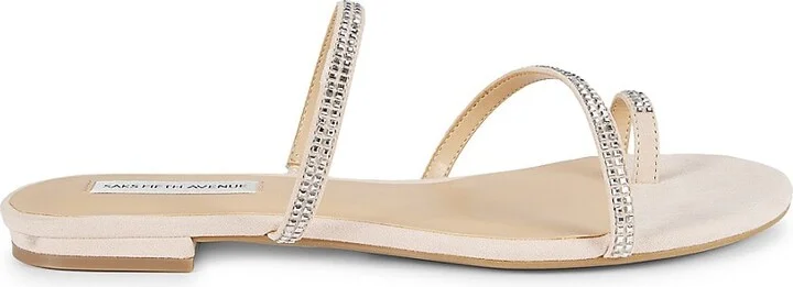 Lea Leather Rhinestone Flat Sandals