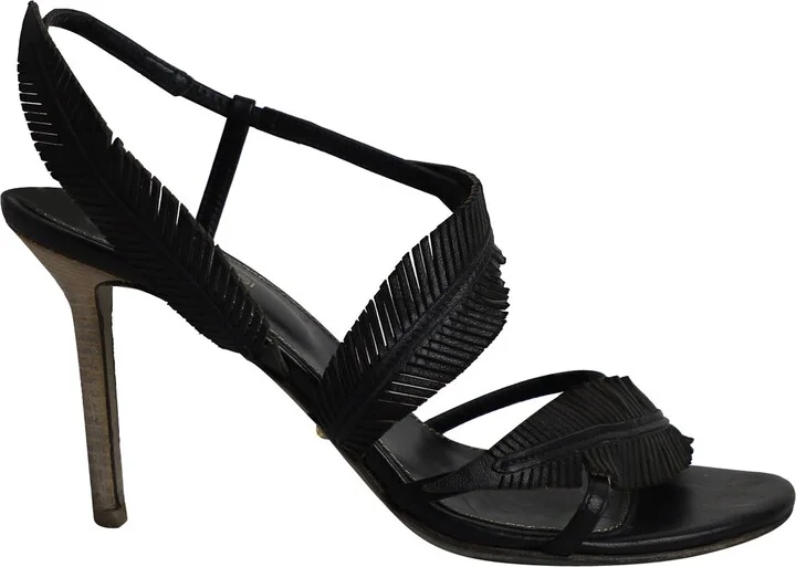 Leaf Strap Sandals in Black Leather