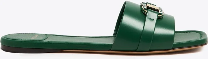 Leah Gancini Leather Slides