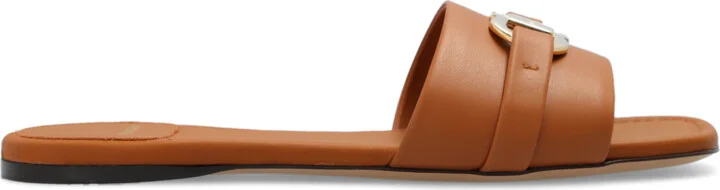 ‘Leah’ Leather Slides, , - Brown