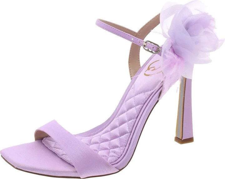 Leana Womens Satin Feathers Ankle Strap