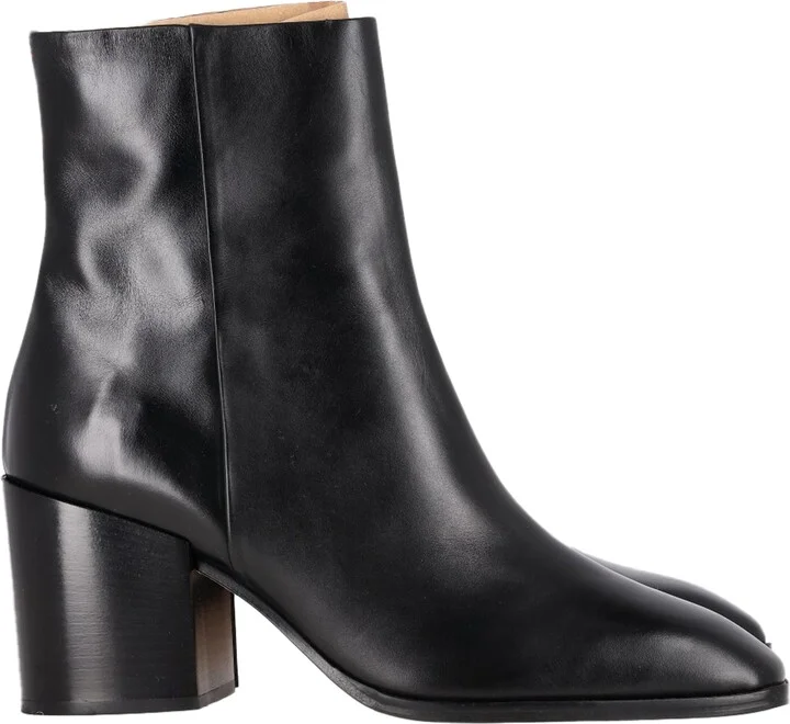 Leandra Block Heel Ankle Boots in Black Leather