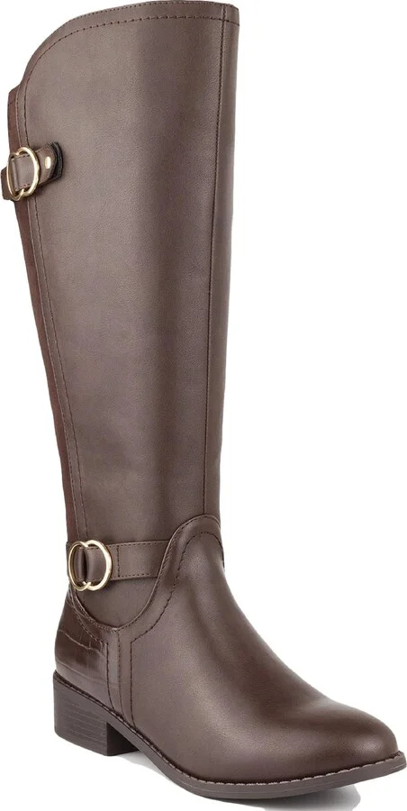 Leandraa Womens Faux Leather Wide Calf Knee-High Boots