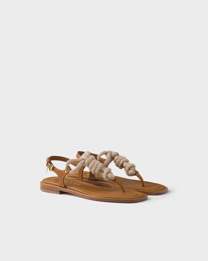 Leather and cord thong sandals
