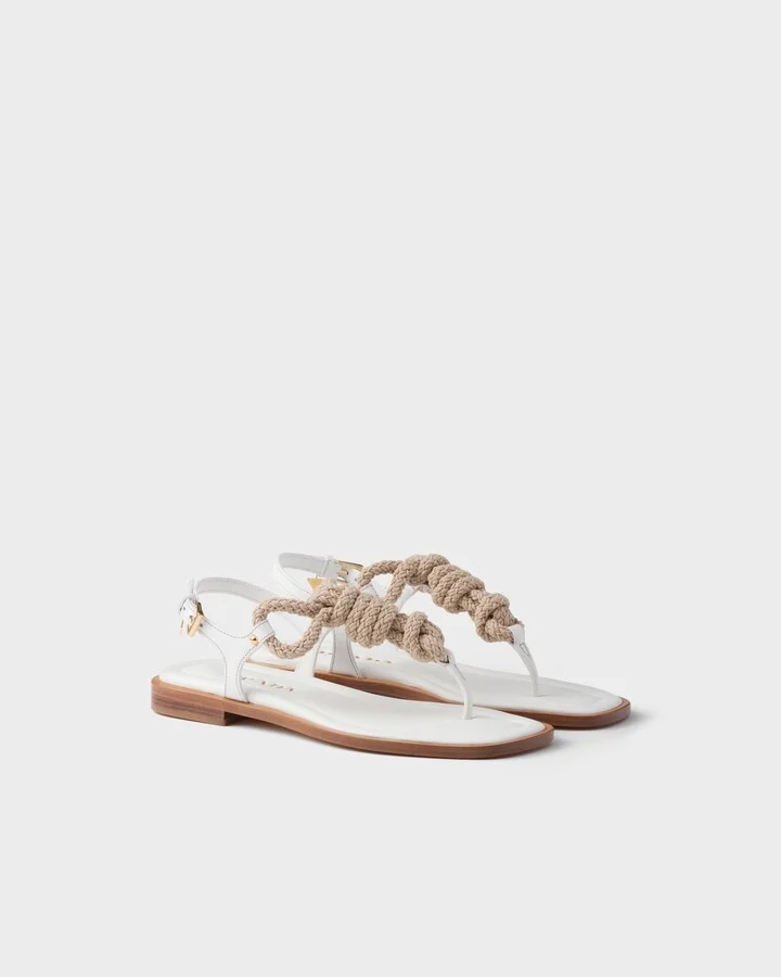Leather and cord thong sandals