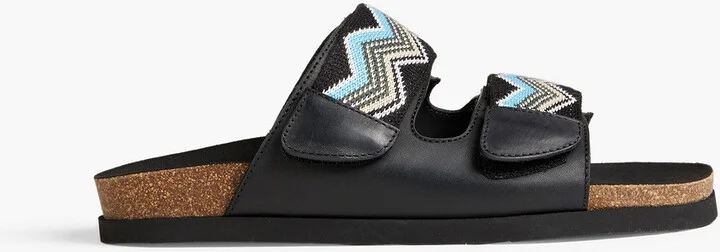 Leather and crochet-knit sandals