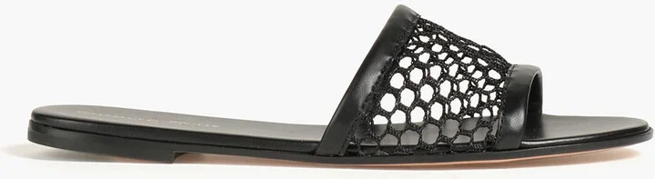 Leather and fishnet slides