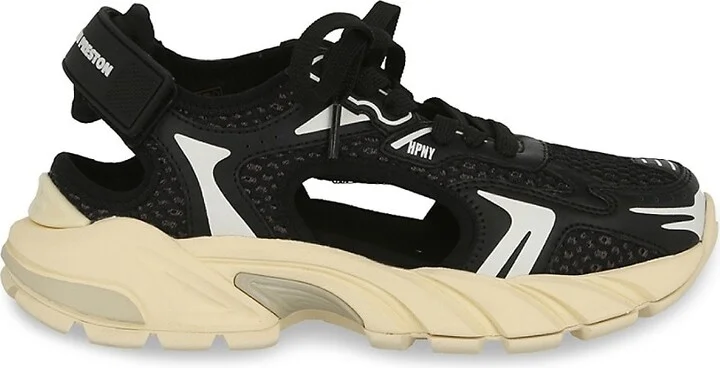 Leather And Mesh Block Stepper Sneakers