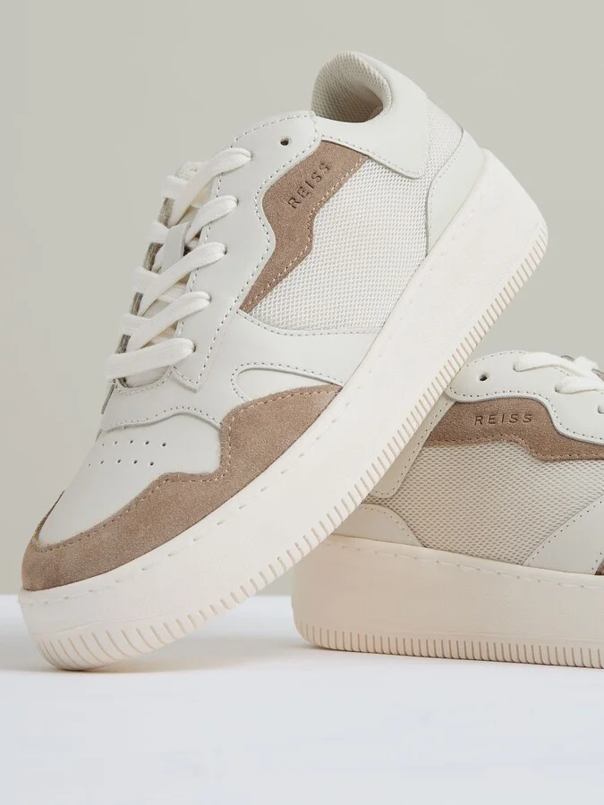 Leather And Mesh Platform Trainers - Image 5