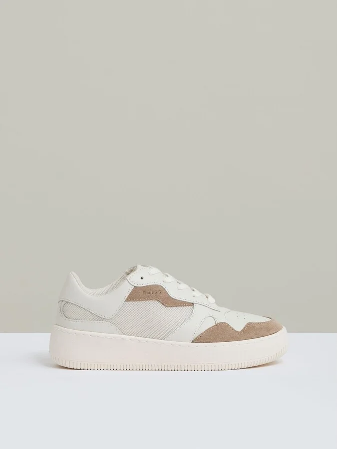 Leather And Mesh Platform Trainers